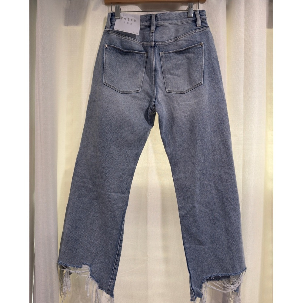 Petra 153 Womens Distressed Straight Leg Jeans Light Wash Raw Hem Size 5/26 NWT - Picture 7 of 10